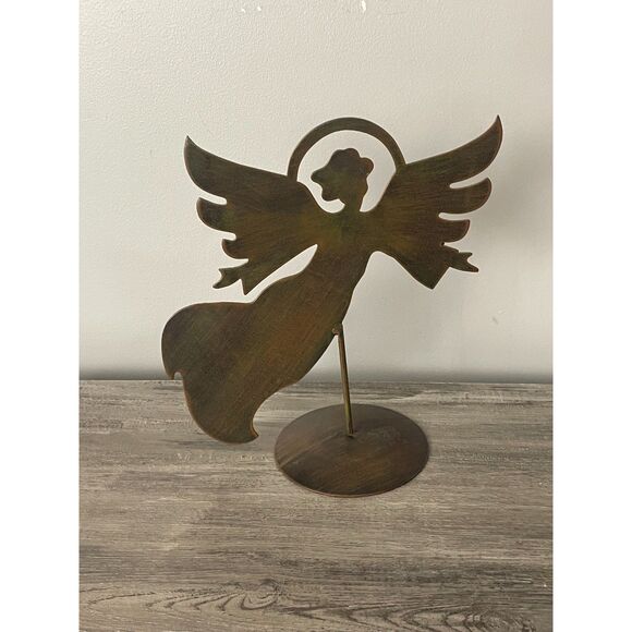 Rustic Metal Angel Tabletop Décor 11x13 Primitive Christmas Holiday Figure - Picture 2 of 4